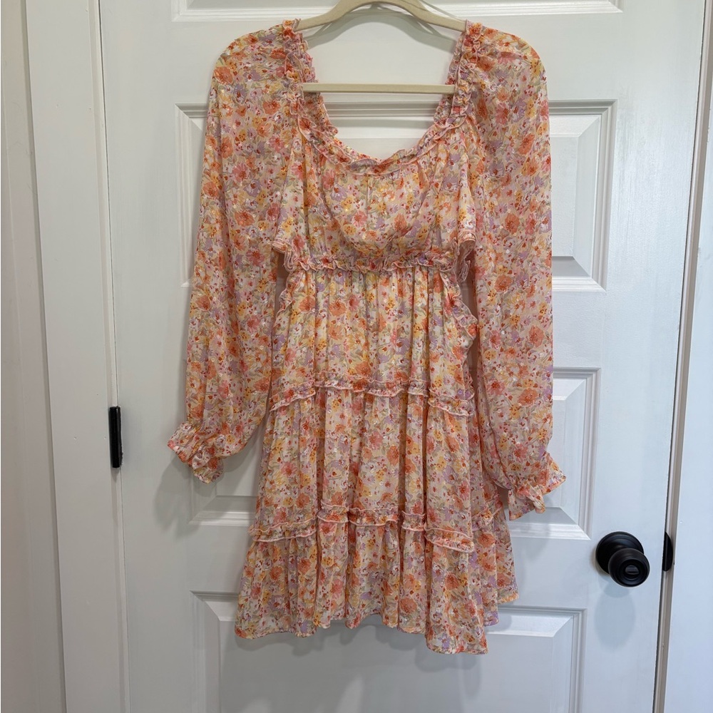 Jessica Simpson Pink and Orange Floral Long Sleeve Dress